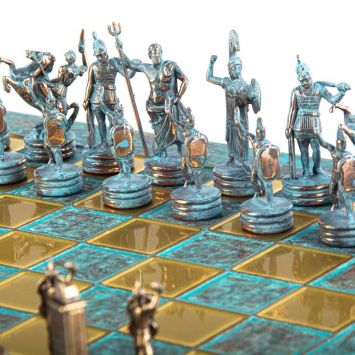 Luxury Greek Mythology Chess set with Turquoise and Brass Board