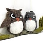 Felt Owl Mama and Baby on a Branch