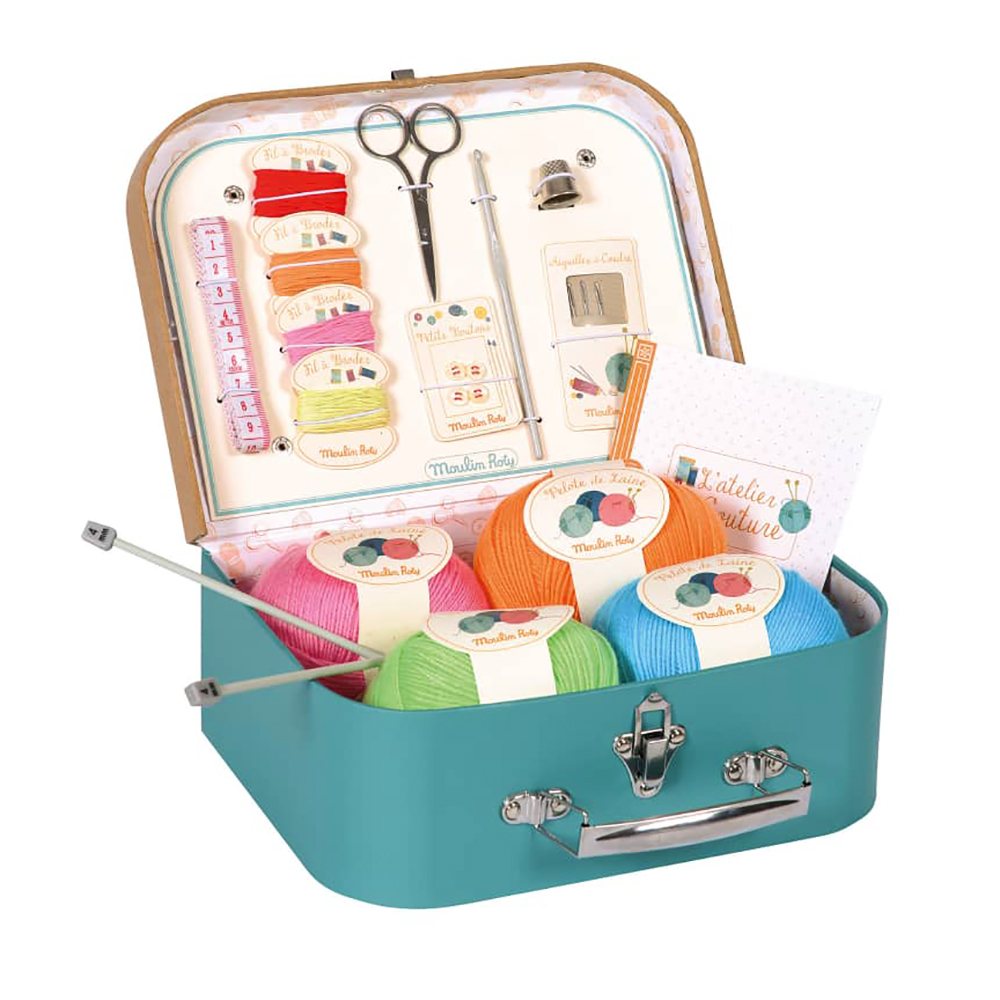 Sewing activity kit includes supplies for sewing, knitting and